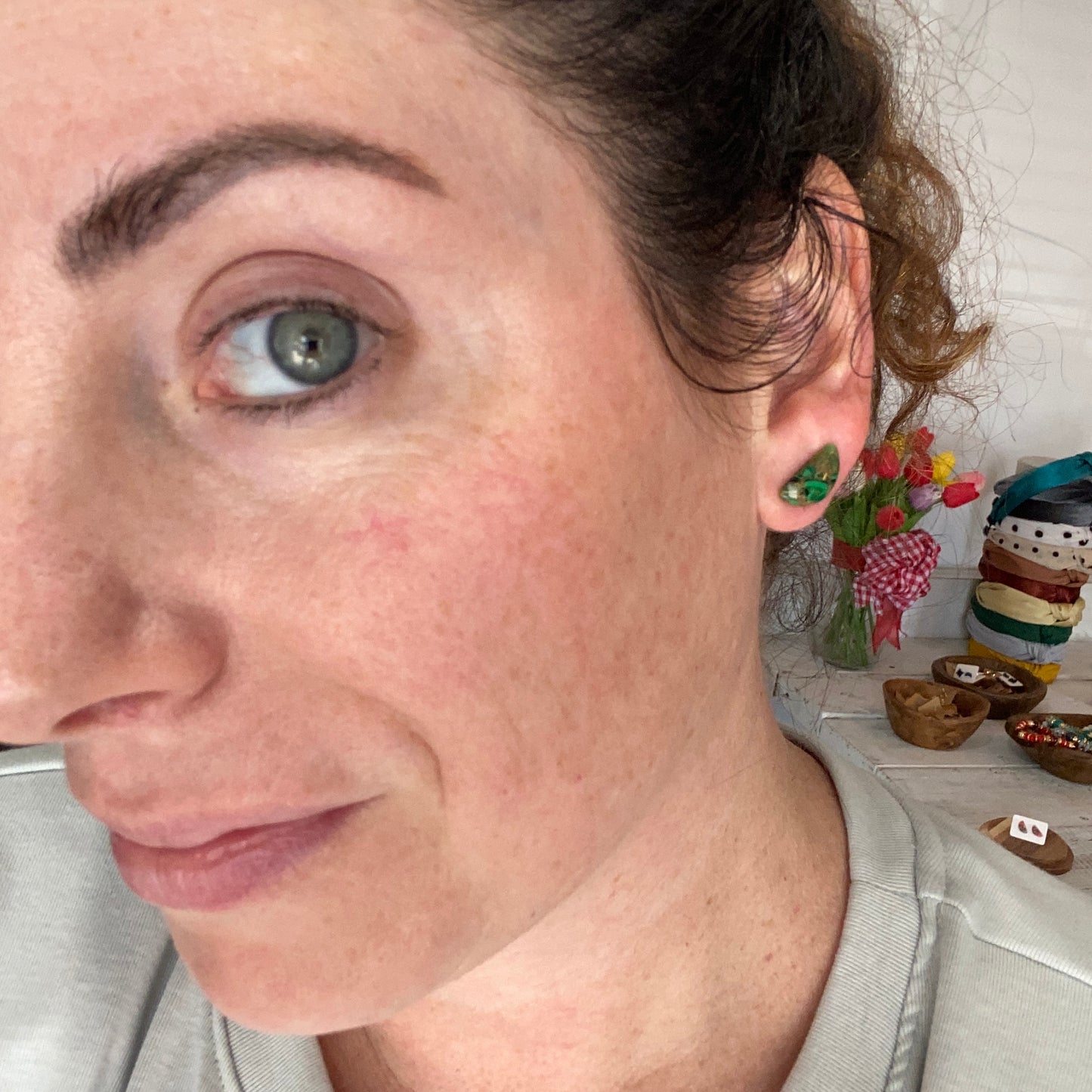 watermelon slice quartz studs