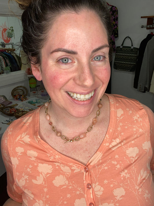 natural stone t-bar necklace peach