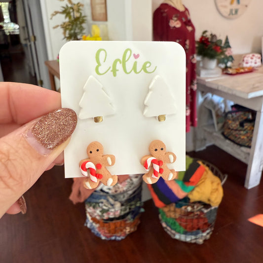 White Christmas Stud Earrings Set