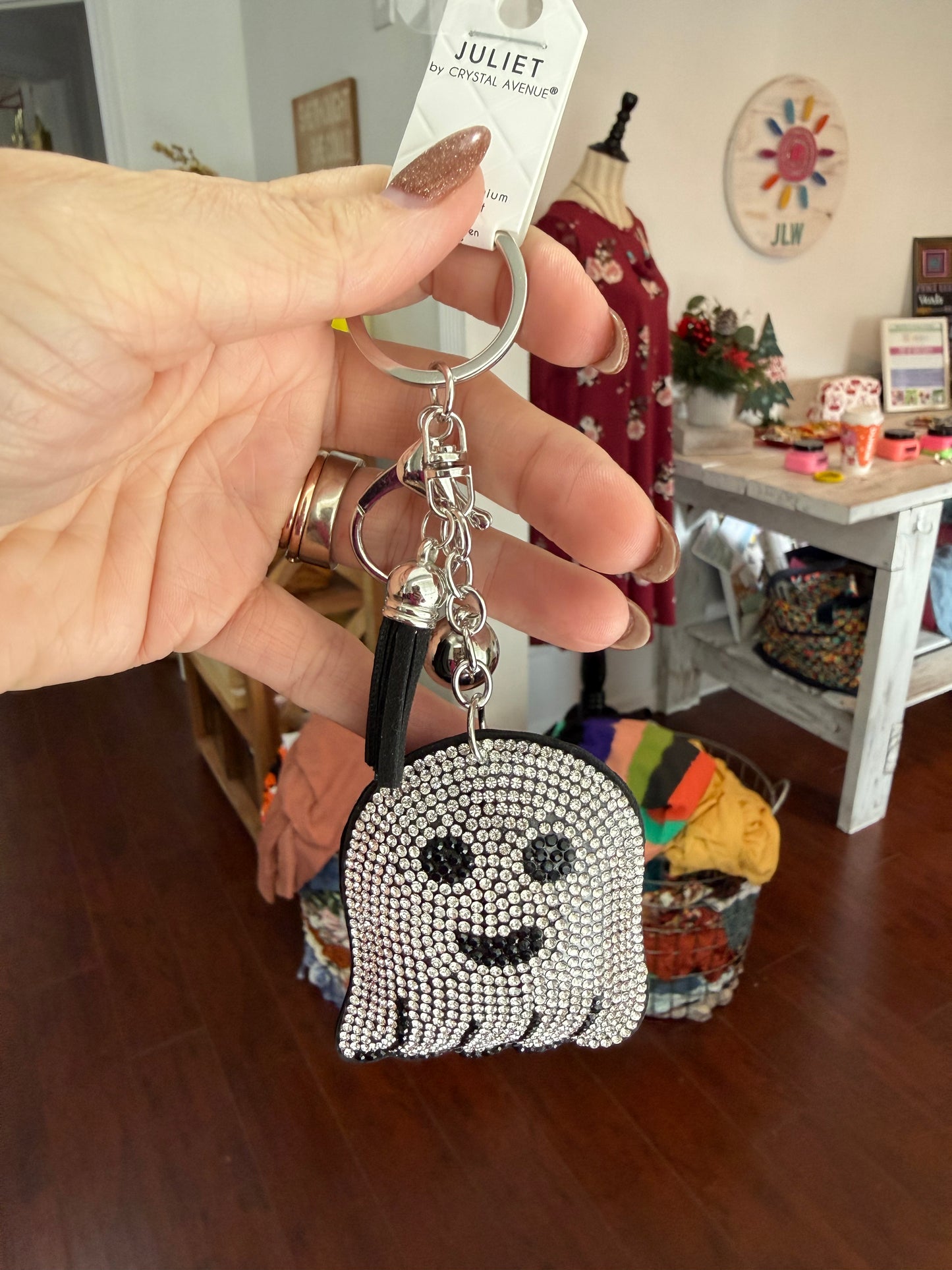 ghost puffy rhinestone bag charm