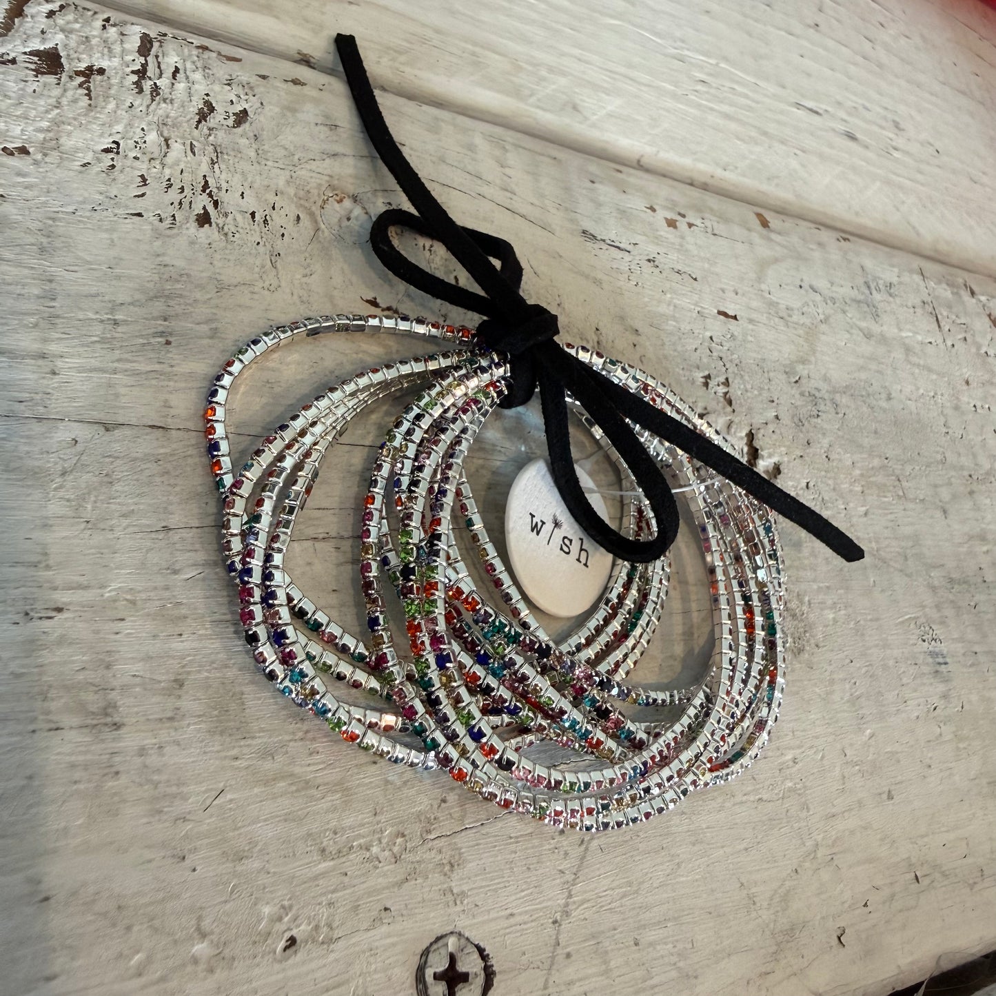 silver multi set of 12 rhinestone bracelets