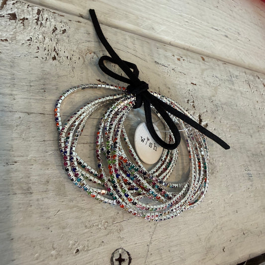 silver multi set of 12 rhinestone bracelets