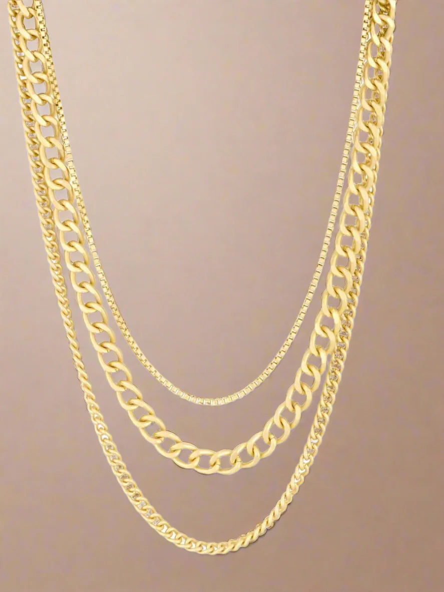 triple delight box cuban & curb necklace