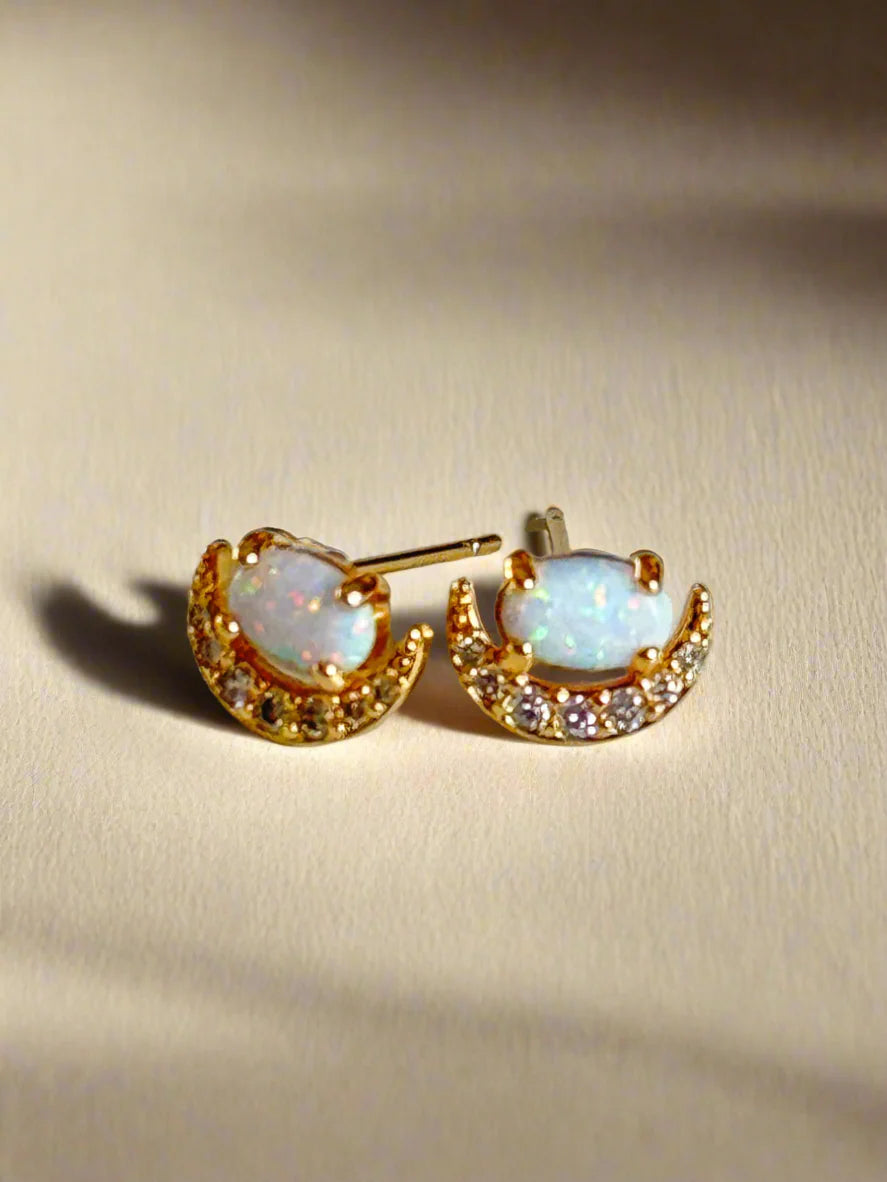 opal crecsant moon studs