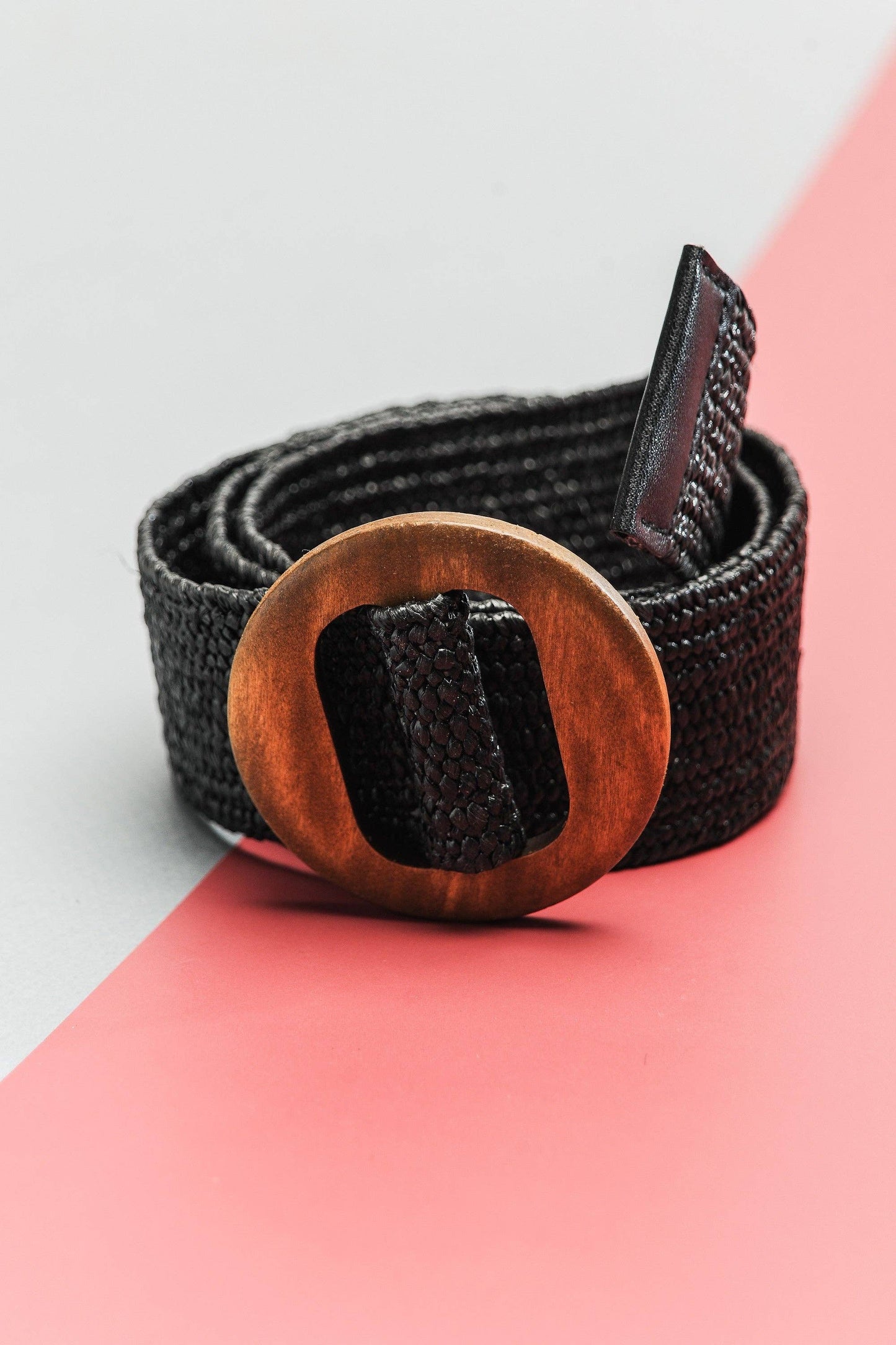 black wooden buckle rattan stretch belt