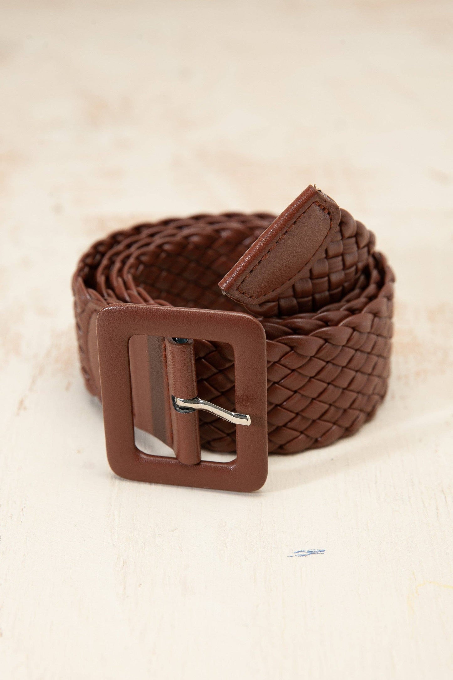 brown braided leather belt