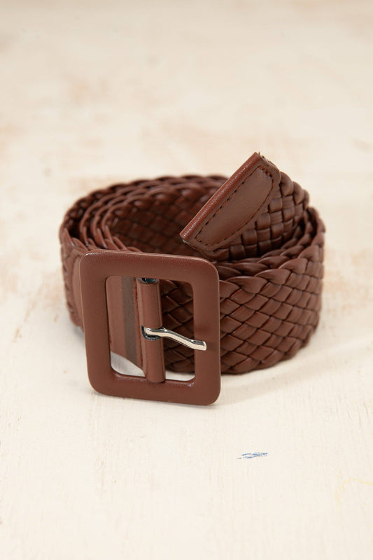brown braided leather belt