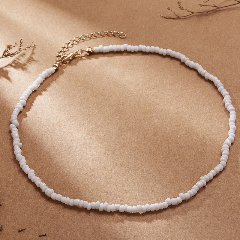 summer beach beaded necklace in white