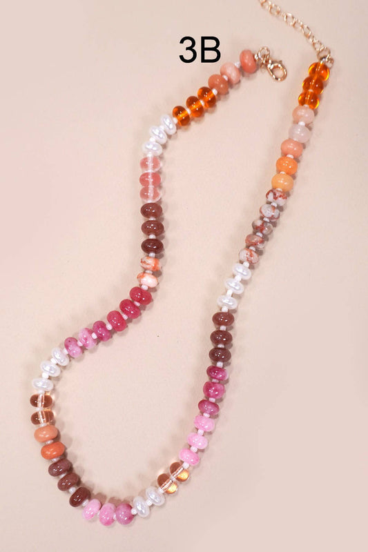3B natural agate candy necklace with glass & semi-precious beads